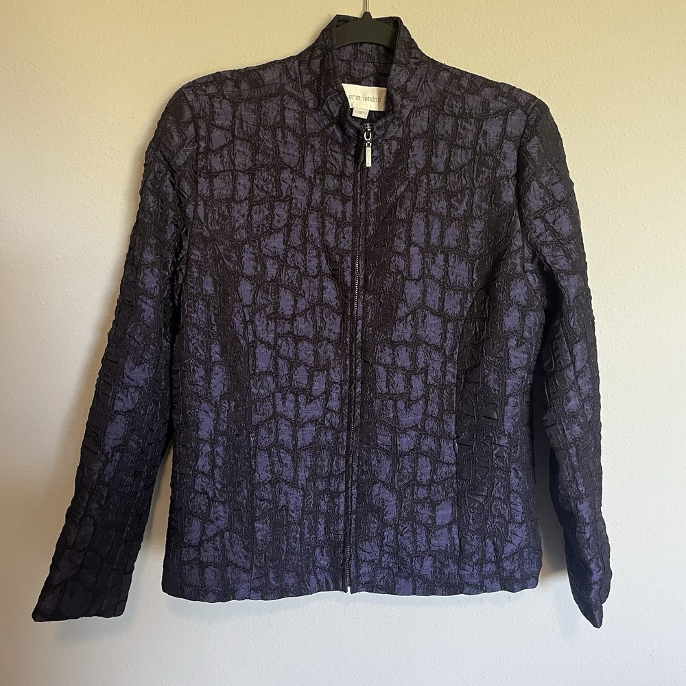 Erin London Women's Jacket Size S Purple Full Zip Long Sleeve Croc Satin Lined